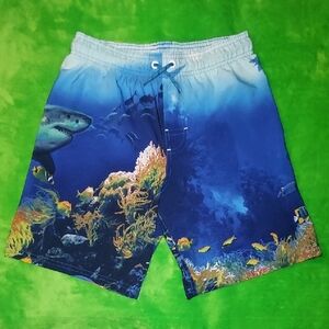 Boys Wonder Nation Blue and White Swim Trunks Size 10/12